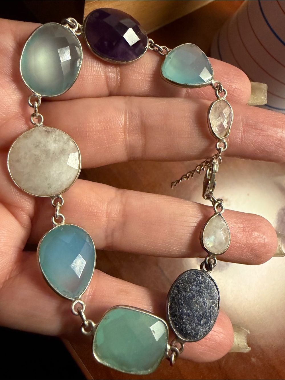 925 Sterling Silver Multi-Stone Southwest t Style Bracelet Size 7-3/4” To 9”